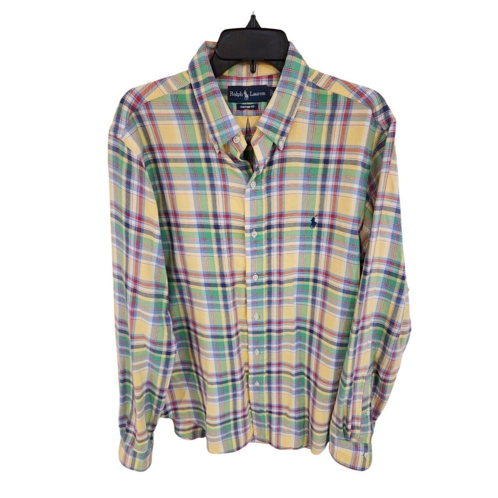 Ralph Lauren Shirt Men's Large Custom Fit Plaid Button Down Long Sleeve Collared